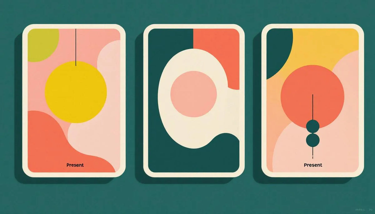 Three tarot cards laid out in a spread with warm earth tones and millennial aesthetic